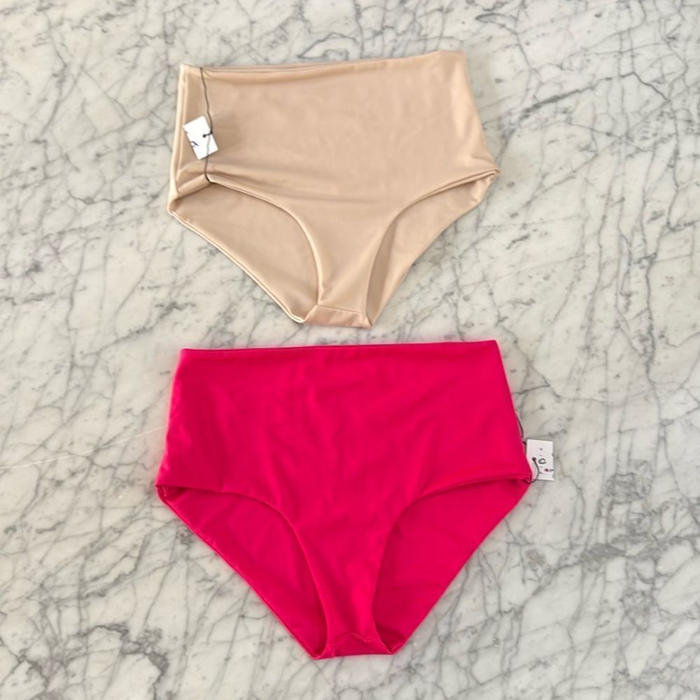 NWT Boom Boom Brazil Cheeky Bathing Suit Bikini Bottoms Bundle Beige Pink Sz M